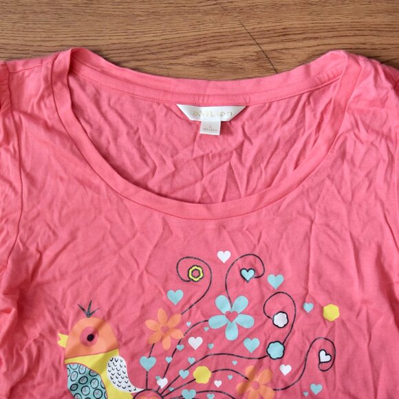 Watermelon Red Flora Bird T Shirt Stretchy Woman Top- Y2K Style a. YiLian 阿依莲 - Picture 2 of 5